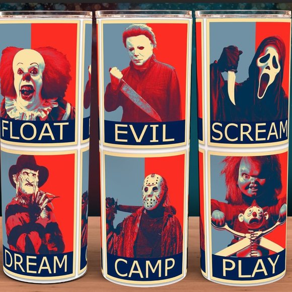 Pennywise, Freddy Krueger, Jason Vorhees, Chucky,  Michael Meyers  Tumbler 20oz - Picture 1 of 1